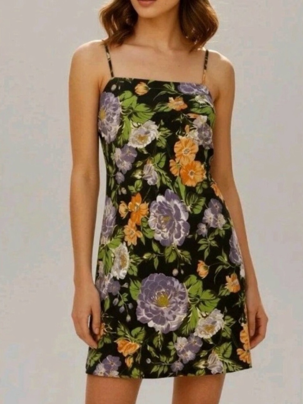 FARM Rio Black Floral Spaghetti Strap Slip Dress — Size S (NWT)